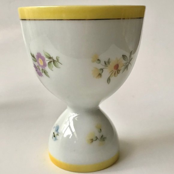 Vintage Porcelain Floral Gold Gilded Egg Cups Yellow White Flowers Pink Blue - Picture 3 of 15